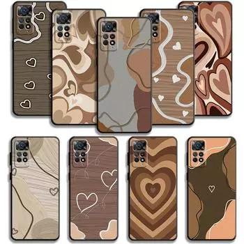 Модный коричневый чехол с текстурой дерева Love для Xiaomi Redmi Note 11t 11s 11 10 8 Pro 9 9s 9t 8t для Mi 10 8 9a 9c 10c 12c K60 For Redmi 10C