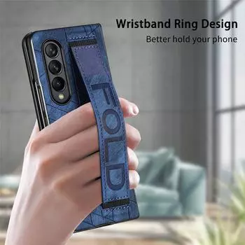 Модный кожаный чехол Precsie с вырезом для Samsung Galaxy Z Fold 4 5g Fold4 Fold3 Fold 3, браслет, аксессуары для телефонов, чехол for Samsung Z Fold 4 чёрный
