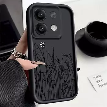 Модный матовый чехол с цветочным узором для Xiaomi 13T Poco F6 Pro X6 X5 Redmi Note 13 12 11 10 Pro, защита объектива, мягкий силиконовый противоударный чехол для телефона TPU Redmi Note 13 4G чёрный