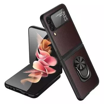 Модный матовый кожаный чехол для Samsung Galaxy Z Flip 3 Flip4 Flip 4 5g Flip3 Finger Ring Thin Protective Cover Funda for Galaxy z flip 3 серый