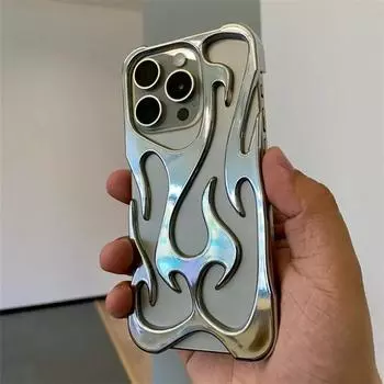 Модный полый чехол для телефона Fire Flame для iPhone 15 14 13 12 11 Pro Max Plus Cool Boy Girl серебристый гальванический мягкий чехол в подарок For iphone 12Pro золотой