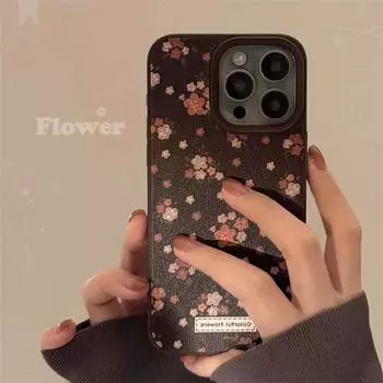 Модный ретро кожаный чехол для телефона с цветком для iPhone 16 15 14 13 12 11 Pro Max Plus противоударный чехол iPhone 11 коричневый