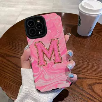 Модный розовый чехол для телефона с буквой M для iPhone 15 12 14 11 13 Pro Max Mini SE XR XS X 8 7 Plus кожаный силиконовый противоударный чехол For iPhone 12 Mini