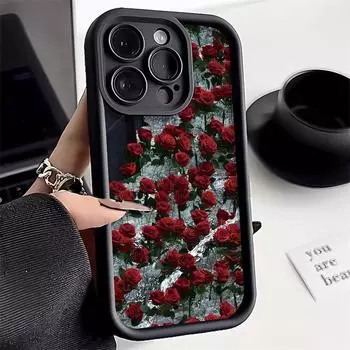 Модный силиконовый чехол для телефона Glacier Rose Flower для iPhone 15 14 13 12 11 Pro Max XS Max X XR 7 8 15 Plus SE 2020, защита объектива камеры, мягкий чехол iPhone 15 чёрный