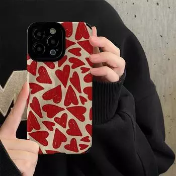 Модный силиконовый чехол с красным сердечком для iPhone 11 12 13 14 15 Pro Max Mini SE X XS XR 8 7 Plus, мягкий кожаный противоударный чехол For iPhone 11 Pro
