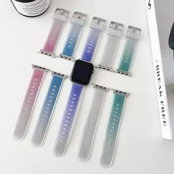 Модный силиконовый ремешок с блестящим порошком для Apple Watch 9 Ultra 2, 41 мм, 45, 49 мм, ремешок для часов для IWatch 8, 7, 6, 5, 4, 40, 44 мм, 38, 42 мм, браслет 38 40 41mm синий