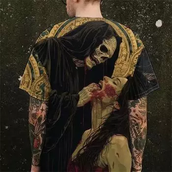 Модный тренд, распродажа, мужская футболка с черепом Horror Death, короткий рукав, 3D-принт, футболка в стиле хип-хоп Horror Street, свободный воротник S