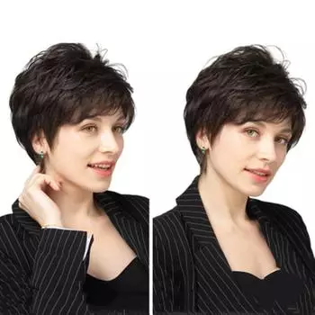 Модный женский короткий черный парик с челкой для женщин, синтетические вьющиеся парики, повседневные косплей, волосы, парик из высокотемпературного волокна чёрный