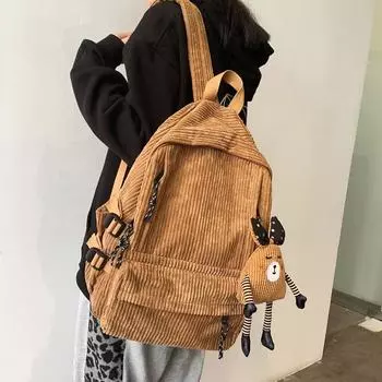 Модный женский однотонный вельветовый рюкзак в полоску Harajuku, школьная сумка, роскошный подростковый рюкзак для девочек, милый рюкзак One size чёрный