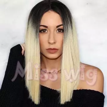 Модный женский парик Ombre Blonde Wig Длинный прямой парик Полный парик для красоты женщин wig&wigcap золотой