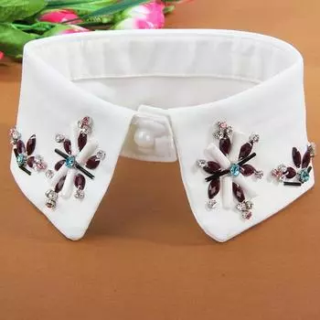 Модный женский воротник с бусинами из стразов, поддельный воротник, женский полумаленький поддельный воротник, хлопковый свитер, поддельный воротник, женский