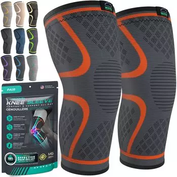 MODVEL Knee Support Set из 2 наколенников для поддержки колена (унисекс) Бег, Спорт, Пеший туризм, Баскетбол, Теннис, оранжевый