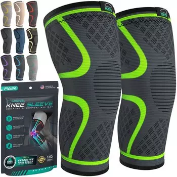 MODVEL Knee Support Set из 2 наколенников для поддержки колена (унисекс) Бег, Спорт, Пеший туризм, Баскетбол, Теннис, зелёный
