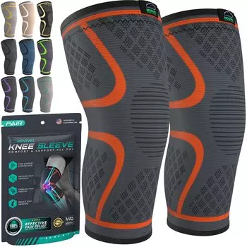 MODVEL Knee Supporter Set из 2 наколенников для поддержки колена (унисекс) Бег, Спорт, Пеший туризм, Баскетбол, Теннис, оранжевый