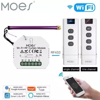 MOES Tuya Smart Life WiFi RF433 Выключатель штор с пультом дистанционного управления для электрических рольставней Google Home Alexa Smart Home