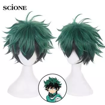 Мой Герой Академия Изуку Мидория Парик Boku No Hero Academia Косплей Волосы Изуку Мидория Деку Парик Косплей Парик + Парик Кепка зелёный