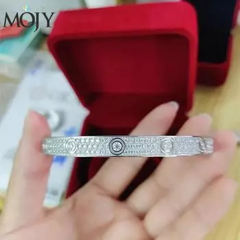 MOJY Высокое качество 16 ~ 21 см PT950 платиновый браслет с инкрустацией Moissainte шириной 6 мм три ряда полных бриллиантов пара ювелирных изделий для женщин 16cm