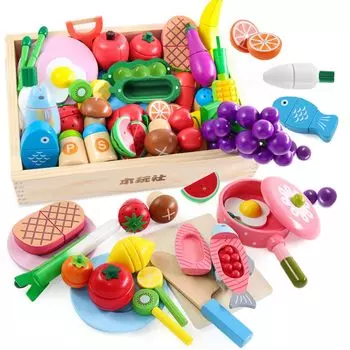 Mokutosha Play House Монтессори Развивающие игрушки Натуральное дерево Мясо Рыба Фрукты Набор столовых приборов Закон о пищевой санитарии Инспектированные строительные блоки Сборка