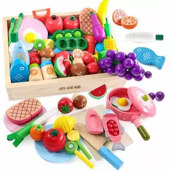 Mokutosha Play House Монтессори Развивающие игрушки Натуральное дерево Мясо Рыба Фрукты Набор столовых приборов Закон о пищевой санитарии Инспектированные строительные блоки Сборка