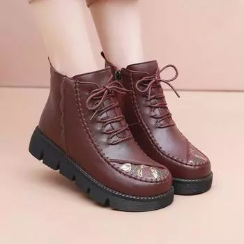 Mom cotton shoes winter shoes fleece thickened short boots women s soft-soled flat-soled non-slip women s shoes middle-aged and elderly fleece 35