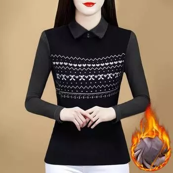 Mom Fake, двухсекционная футболка из немецкого бархата с длинными рукавами для женщин на осень и зиму, облегающая рубашка с тонкой внутренней частью, топ для женщин среднего возраста M
