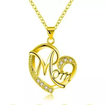 Mom Heart-shaped Pendant Diamond Letter Alloy Rhinestone Women Necklace Jewelry Mother Gift ARI золотой