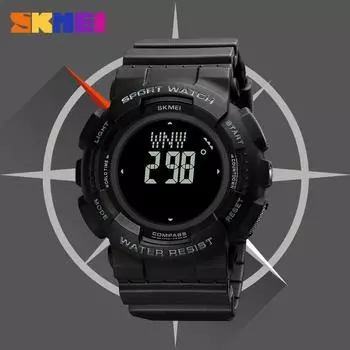 Moment American Student Outdoor Mountaineering Compass Army Green Camouflage Sports Electronic Watch Водонепроницаемые светящиеся многофункциональные часы чёрный