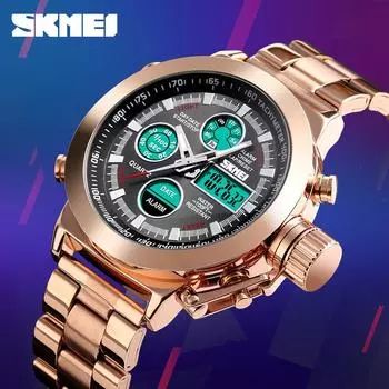 Moment Beauty Dial Trend Двойной дисплей Электронные часы 1515 Будильник Секундомер Уличные многофункциональные часы со стальным ремешком серебряный