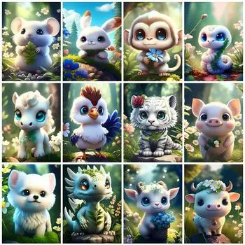 Momo Art 5D DIY Собака Алмазная вышивка Животное Тигр Картина Стразами Алмазная живопись Дракон Полный квадрат Хобби Искусство Full Round 20x30CM
