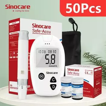 Монитор глюкозы в крови Sinocare Safe-Accu с 50 тест-полосками, набор для тестирования диабета в ммоль/л или мг/дл kit 50 - mmol/L