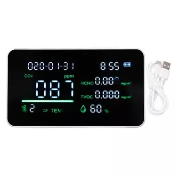 Монитор качества воздуха 5 в 1 CO2 TVOC HCHO Детектор температуры влажности со звуковой и визуальной сигнализацией