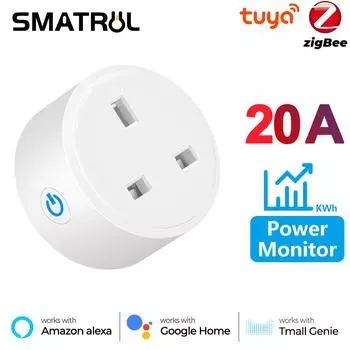 Монитор мощности 20a 16a Tuya Smart Zigbee, розетка, беспроводная розетка для Великобритании с мониторингом энергии, работает с Alexa Google Home 16A UK plug 1pc