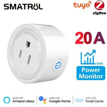 Монитор мощности 20a 16a Tuya Smart Zigbee, розетка для беспроводного управления с таймером энергии, работает с Alexa Google Home 16A-plug 1pc