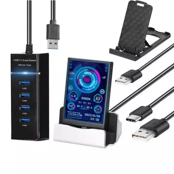Монитор температуры компьютера, 5-дюймовый IPS, полный угол обзора, USB-дисплей температуры для ПК, корпус компьютера, монитор данных вторичного экрана