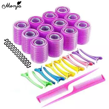 monja 31/51 шт. Набор самоклеящихся бигуди для волос Self Grip S/M/L Воздушные челки без нагревания Бигуди для волос Бигуди Расчески Зажимы Набор инструментов для завивки волос
