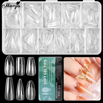 Monja 550PCS матовые мягкие гелевые типсы искусственные ногти накладные пресс-накладные ногти миндалевидные овальные квадратные наращивание ногтей акриловые маникюрные инструменты для удлинения 16-120PCS