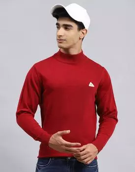 Monte Carlo Mens Solid Red Turtle Neck Full Sleeve Pullover XL