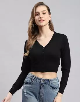 Monte Carlo Womens Black Solid V Neck Full Sleeves Blouse Sweater Top 3XL
