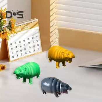 Moo Deng Hippo Figure Маленькая фигурка бегемота из смолы Настольная скульптура бегемота Домашнее украшение для книжной полки в спальне 8 cm серый