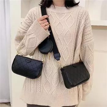 Mood Woman Messenger Bag Set Bag Роскошная сумка через плечо с цепочкой Кошелек и сумочка в клетку с бриллиантами синий
