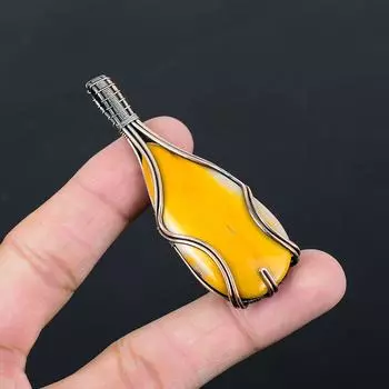 Mookaite Gemstone Pure Copper Wire Wrapped Handmade Pendant Jewelry Gift 2.95 Inches жёлтый