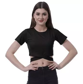Moomaya Women Criss Cross Hem Top с коротким рукавом и круглым вырезом Футболка Блузка 2XL чёрный