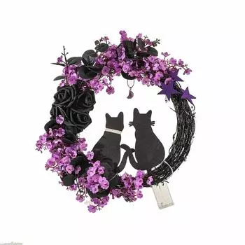 Moon Cat Wreath Couple Moon Cat Wreath, Halloween Decoration Hanging Decoration Door Hanging One Size