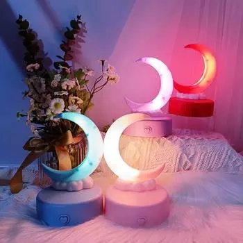 Moon Ins Crescent Gift Ночной светильник для детской комнаты Милый ночник для комнаты Декор для студенческой жизни Светодиодный ночник Аксессуары для спальни розовый