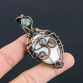 Подвеска из чистой медной проволоки с лунным камнем и лабрадоритом 2.56 Inches белый