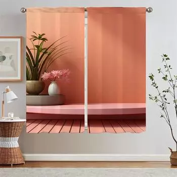 Morandi Pink Kitchen Curtains Salon 2 Cheap Pieces Short Window Curtains Home Chiffon Curtain Tiebacks Blinds Curls Tentacles W50xH70cmx2pcs-CL