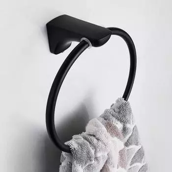 Morden Design Matte Black Finish Stainless Steel Bathroom Towel Holder Wall-Mounted Round Towel RingsTowel Rack чёрный