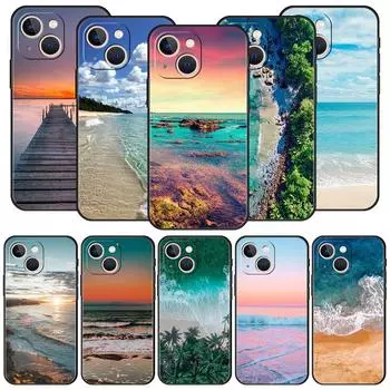 Море, синее небо, пляж для iPhone 11 12 13 15 14 Pro Max чехол для телефона X XR XS 7 8 Plus SE 2020 роскошный черный силиконовый чехол Funda iPhone 15 Pro