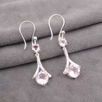 Morganite Gemstone 925 Stamped Silver Jewelry Drop/Dangle Earrings 1.84 For Her CZE-9-7