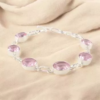 Morganite Gemstone 925 Sterling Silver Handmade Bracelet Jewelry For Women Gift RB-5-17